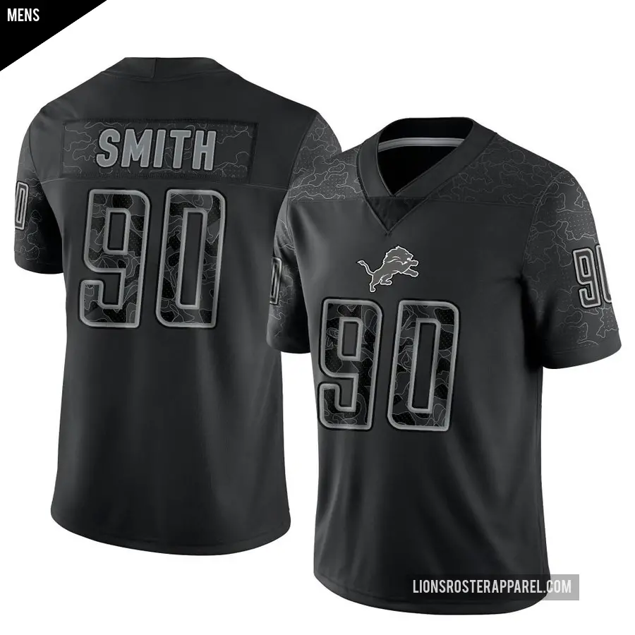 Men's Detroit Lions ＃90 Chris Smith Black Limited Reflective Jersey