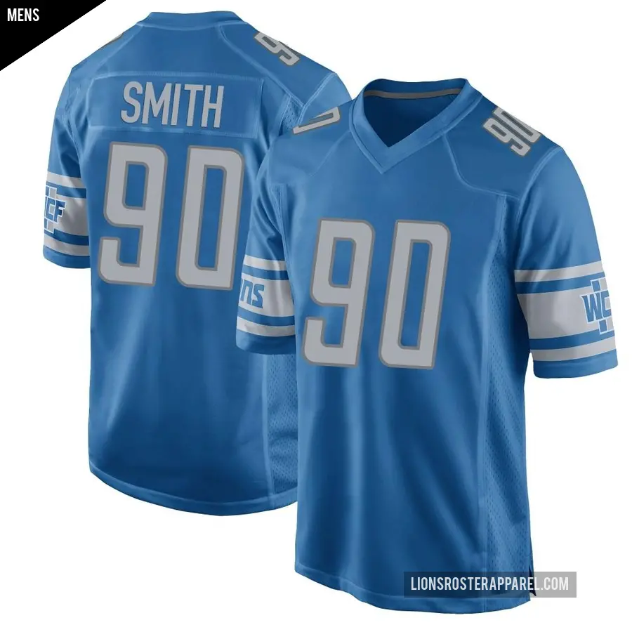Men's Detroit Lions ＃90 Chris Smith Blue Game Team Color Jersey