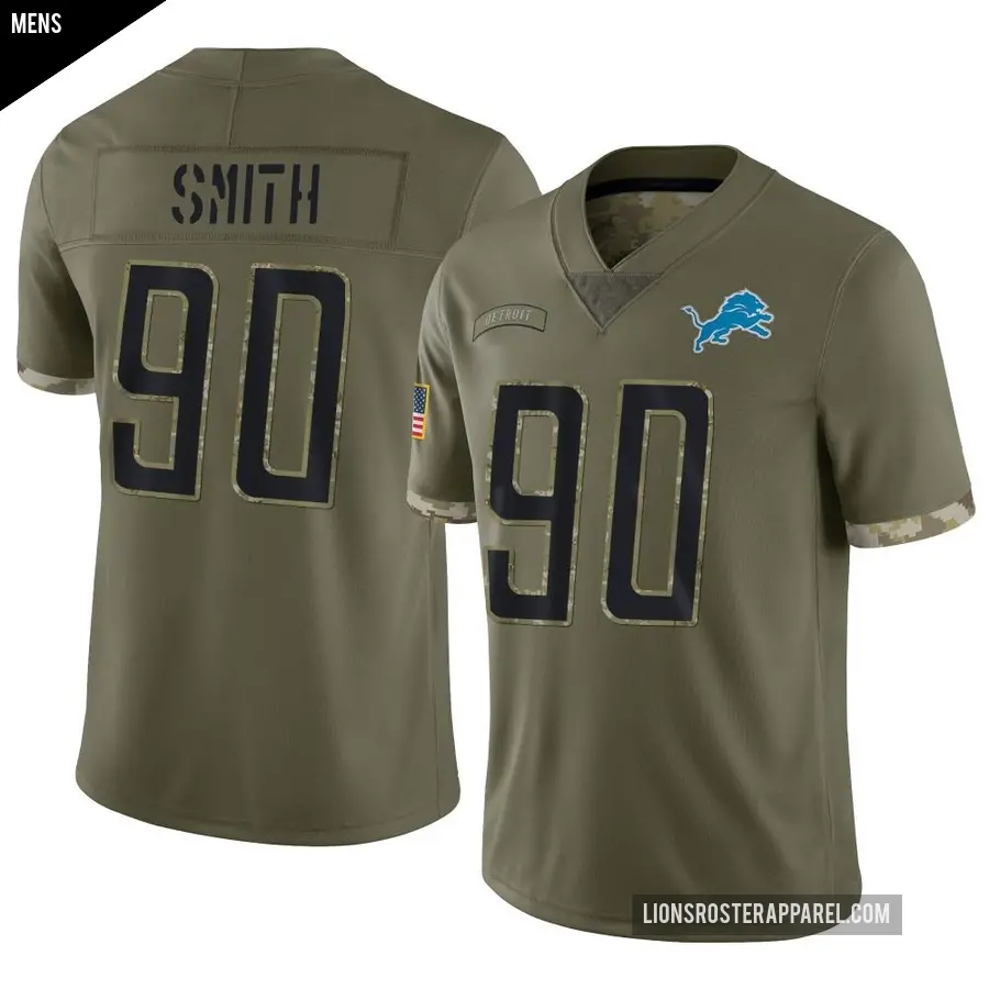 Men's Detroit Lions ＃90 Chris Smith Olive Limited 2022 Salute To Service Jersey