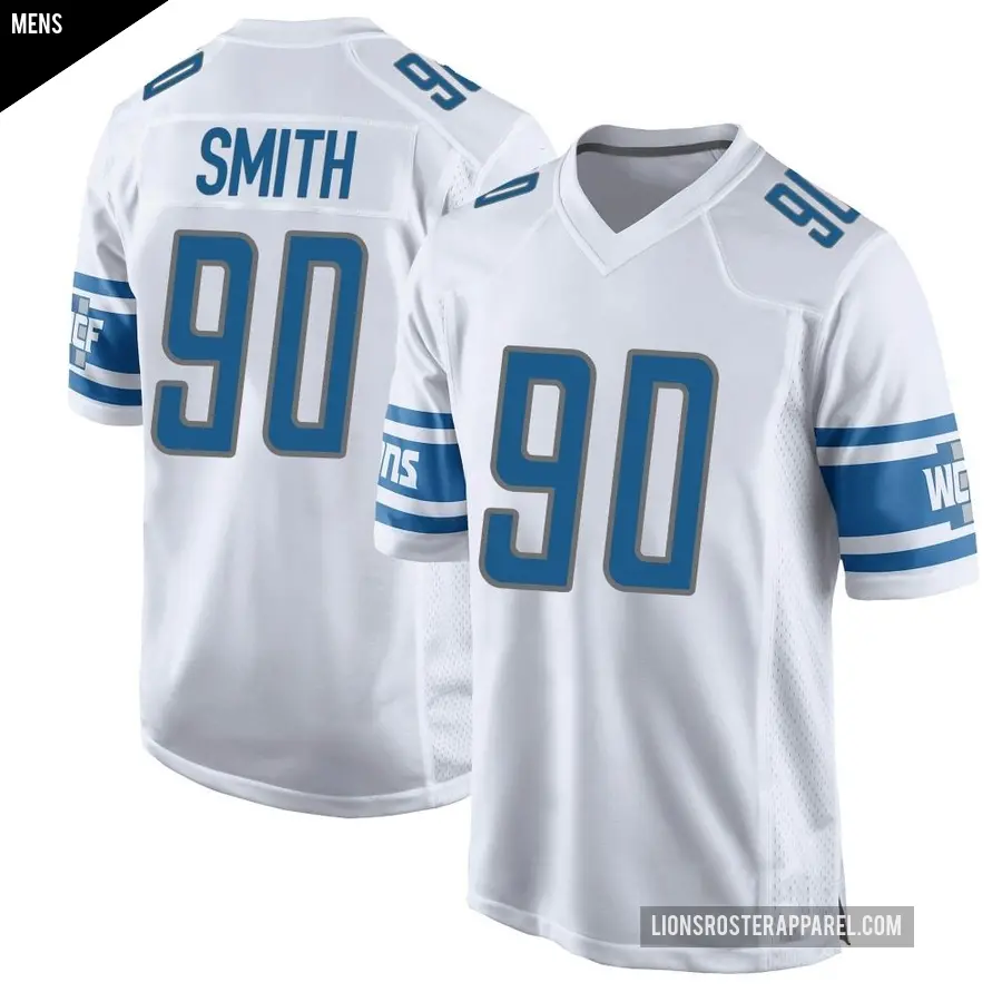 Men's Detroit Lions ＃90 Chris Smith White Game Jersey