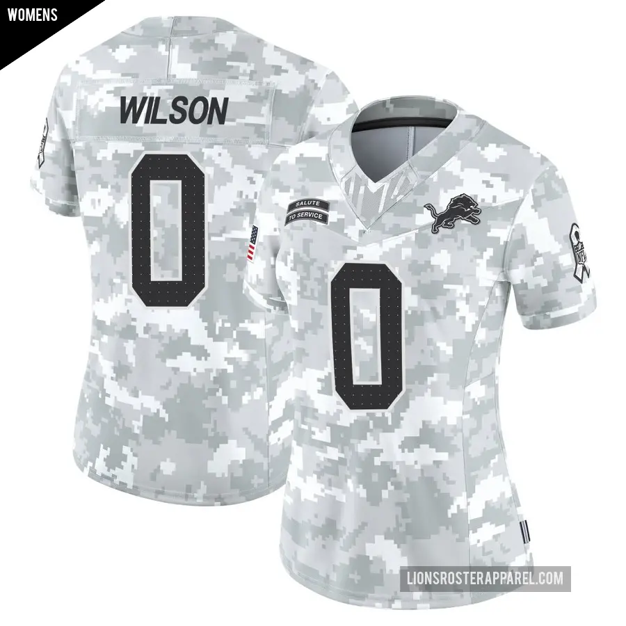 Women's Detroit Lions ＃0 Divaad Wilson Arctic Camo Limited 2024 Salute to Service Jersey
