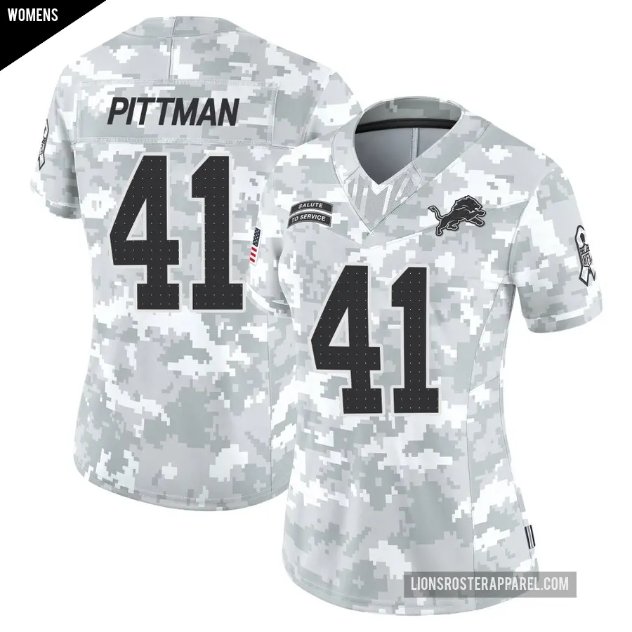 Women's Detroit Lions ＃41 Anthony Pittman Arctic Camo Limited 2024 Salute to Service Jersey