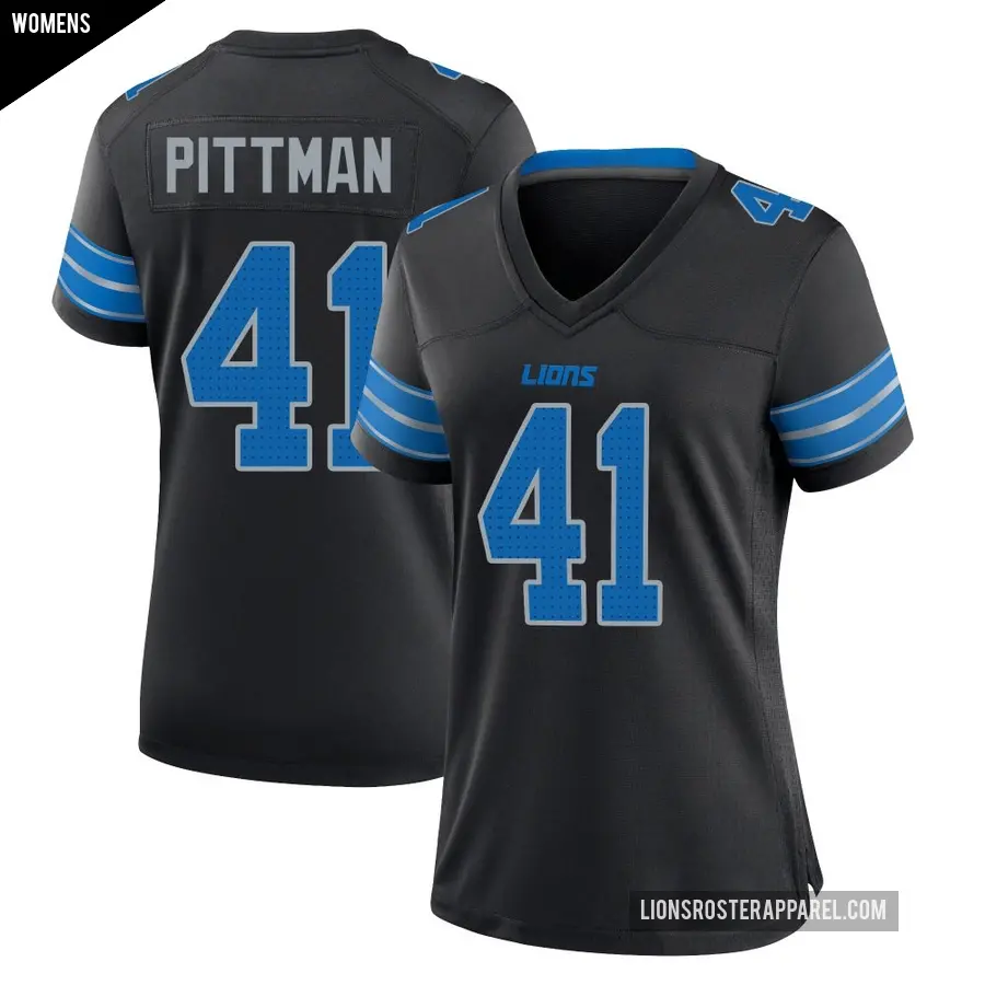 Women's Detroit Lions ＃41 Anthony Pittman Black Game Alternate 2nd Jersey