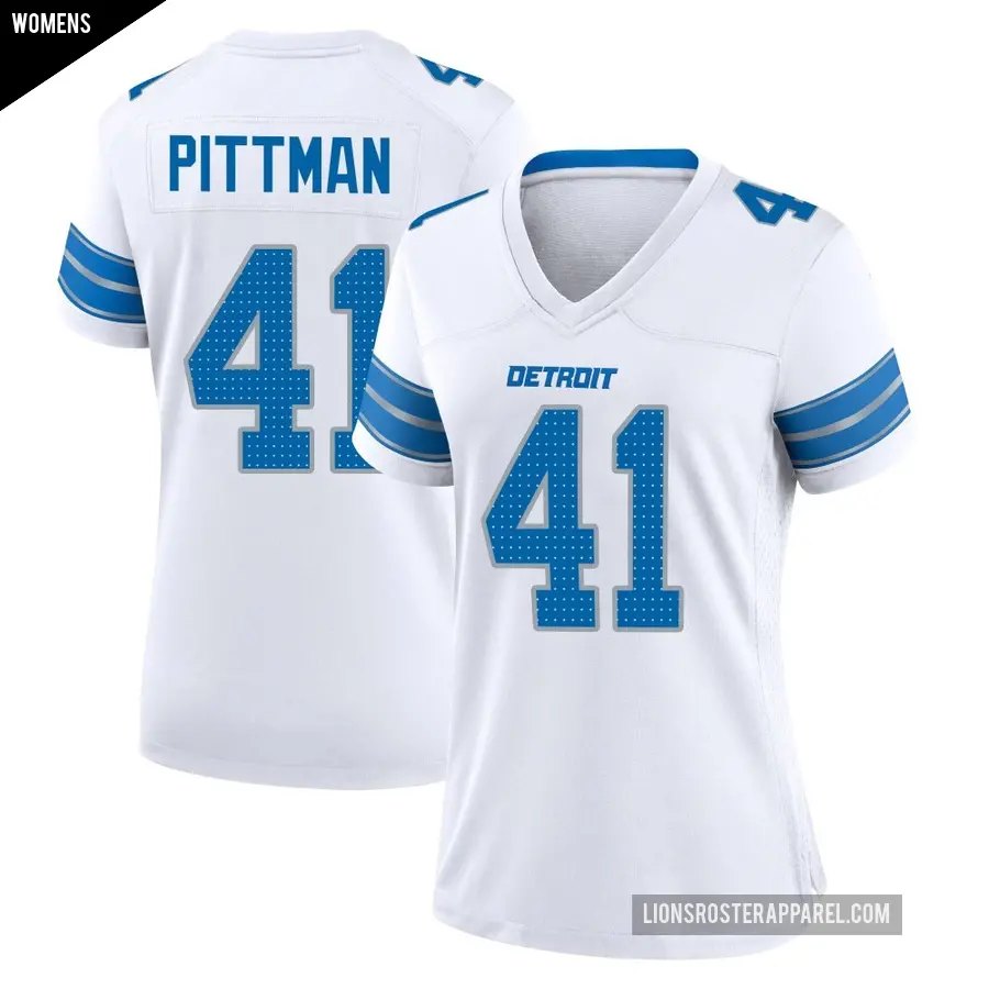 Women's Detroit Lions ＃41 Anthony Pittman White Game 2nd Jersey