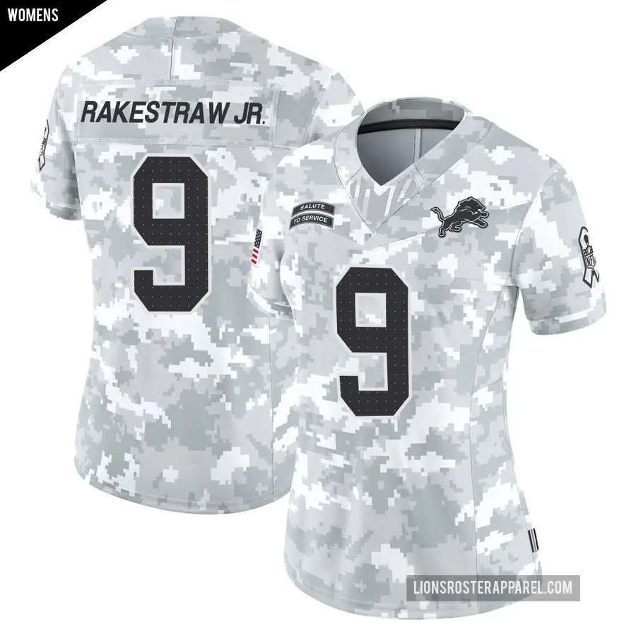 Women's Detroit Lions ＃9 Ennis Rakestraw Jr. Arctic Camo Limited 2024 Salute to Service Jersey