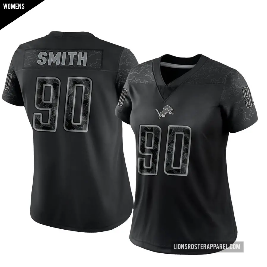 Women's Detroit Lions ＃90 Chris Smith Black Limited Reflective Jersey