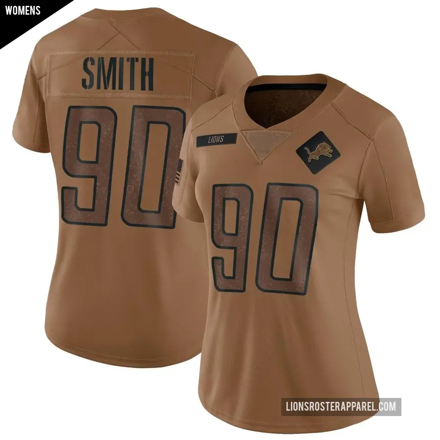 Women's Detroit Lions ＃90 Chris Smith Brown Limited 2023 Salute To Service Jersey