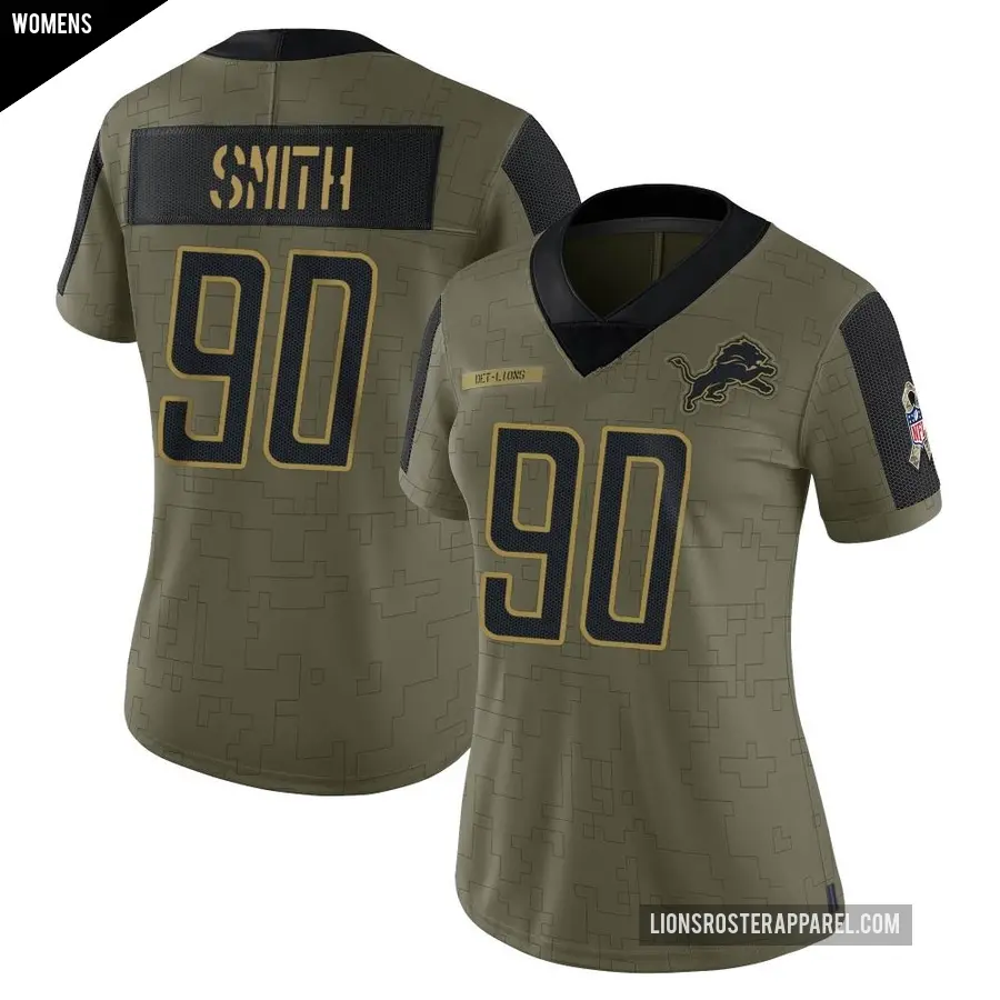Women's Detroit Lions ＃90 Chris Smith Olive Limited 2021 Salute To Service Jersey