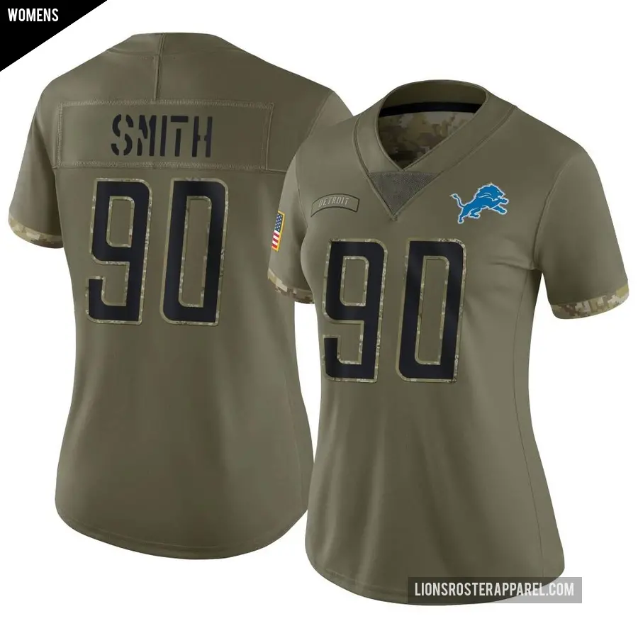 Women's Detroit Lions ＃90 Chris Smith Olive Limited 2022 Salute To Service Jersey