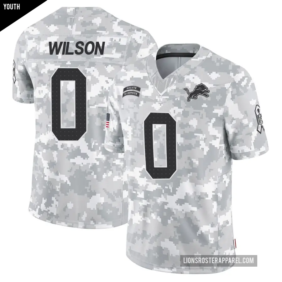 Youth Detroit Lions ＃0 Divaad Wilson Arctic Camo Limited 2024 Salute to Service Jersey