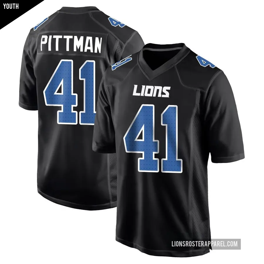 Youth Detroit Lions ＃41 Anthony Pittman Black Game Carbon Fashion Jersey