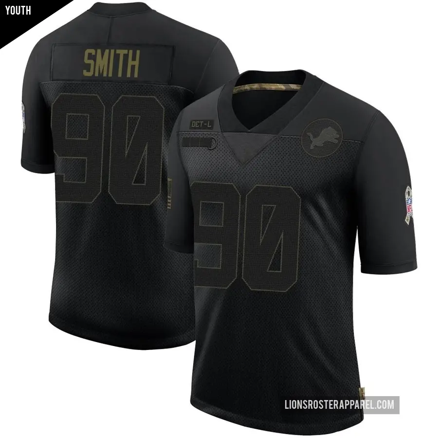 Youth Detroit Lions ＃90 Chris Smith Black Limited 2020 Salute To Service Jersey