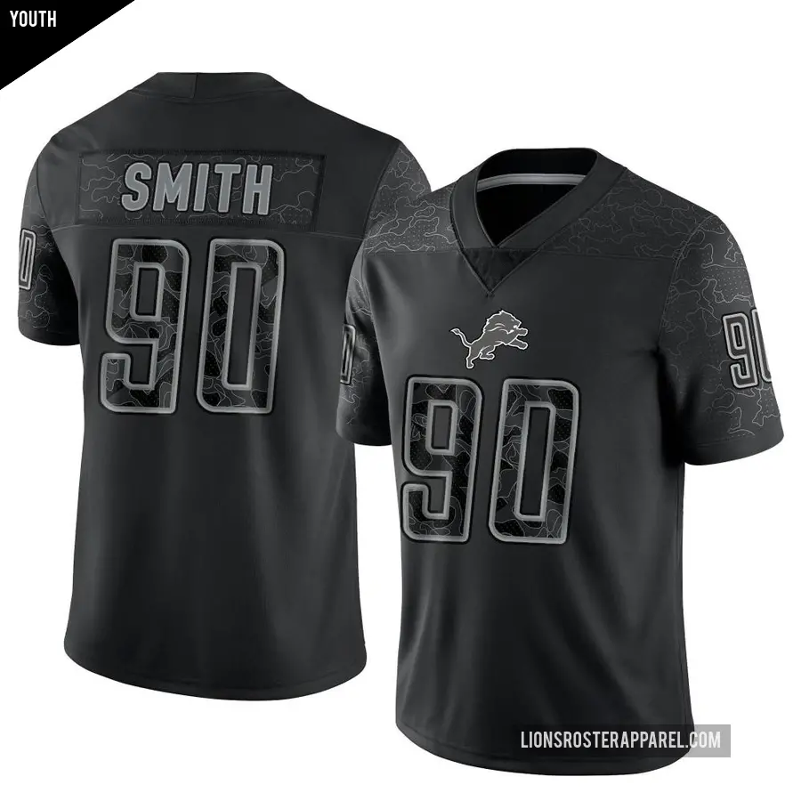 Youth Detroit Lions ＃90 Chris Smith Black Limited Reflective Jersey