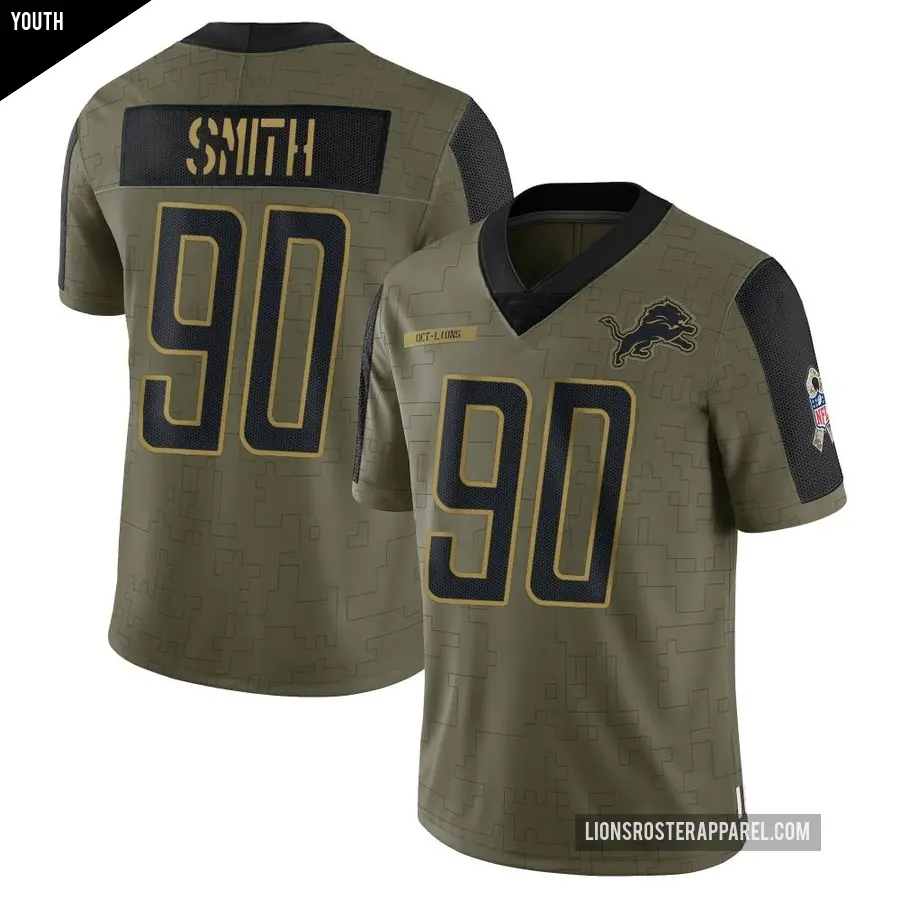Youth Detroit Lions ＃90 Chris Smith Olive Limited 2021 Salute To Service Jersey